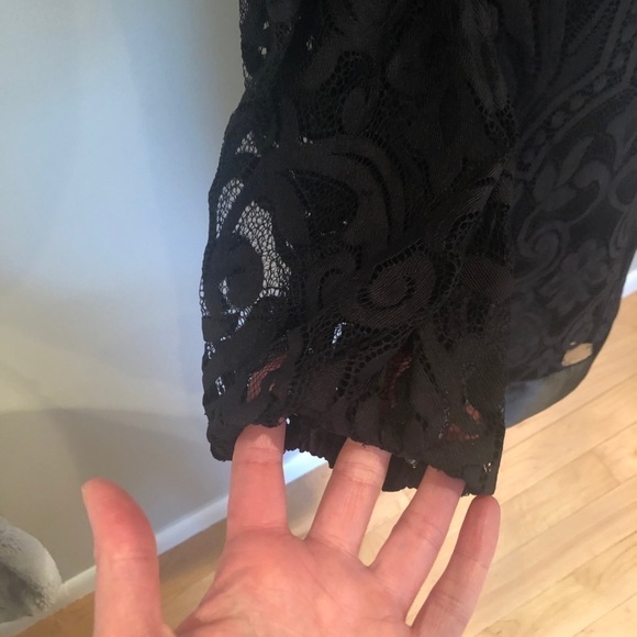Laundry by Shelli Segal Blouson black lace overlay long sleeve dress size 2 - Picture 7 of 11